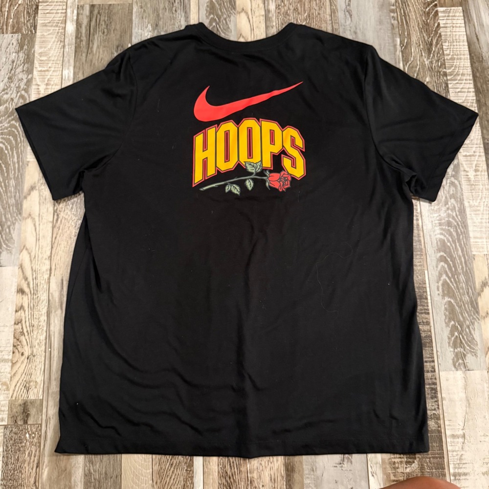 Nike Mens Streetwear T-Shirt Hoops Rose Graphic XL Black Dri-Fit Tee